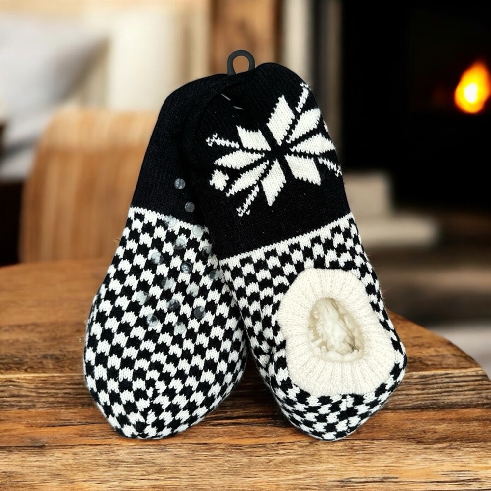 Black and Cream Knit Slippers